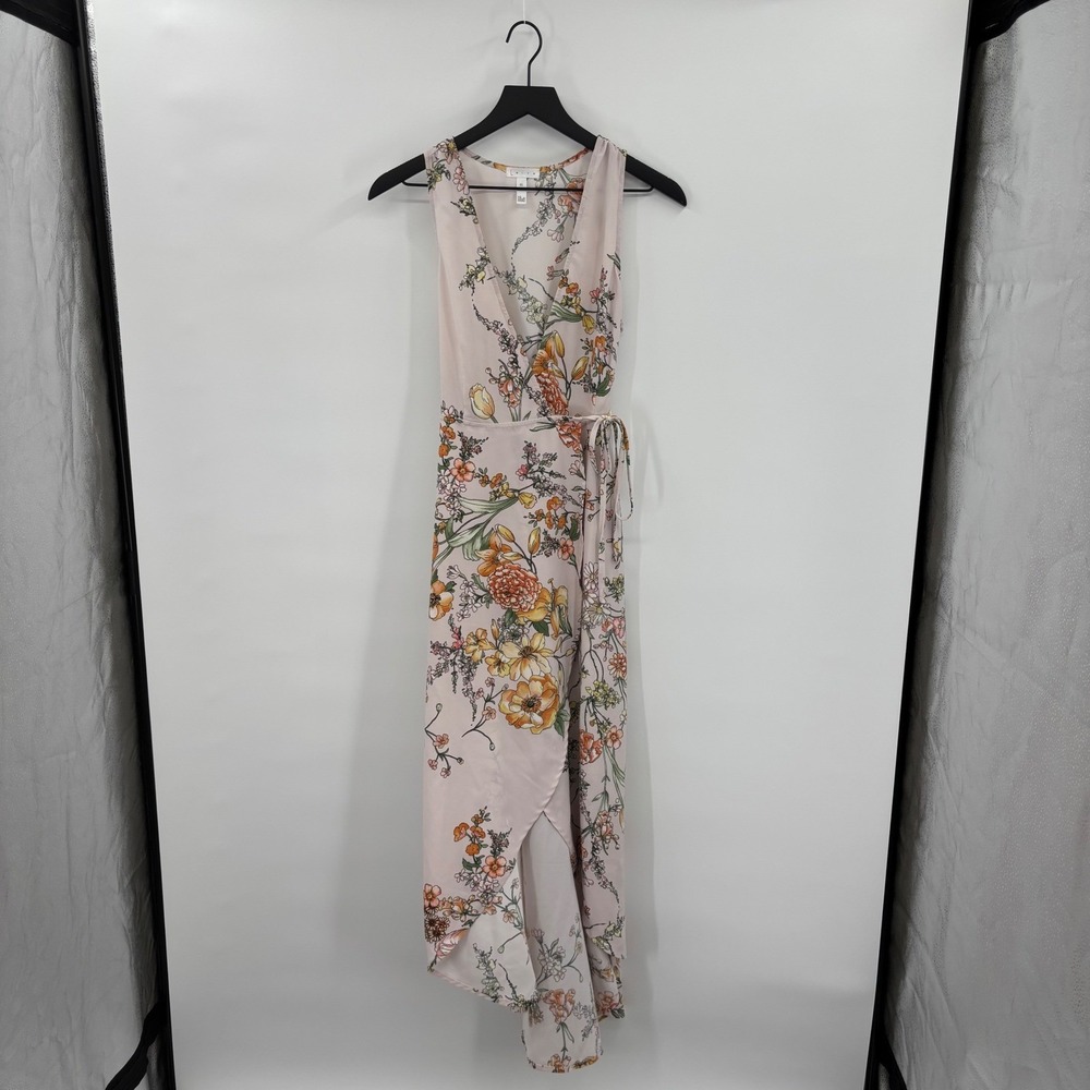 Leith Floral Wrap Midi Dress‎ XS Baby Pink Sleeveless Tie Waist Fairy High Low